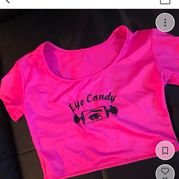 Fun hot pink spandex crop top “Eye Candy” - Picture 1 of 4